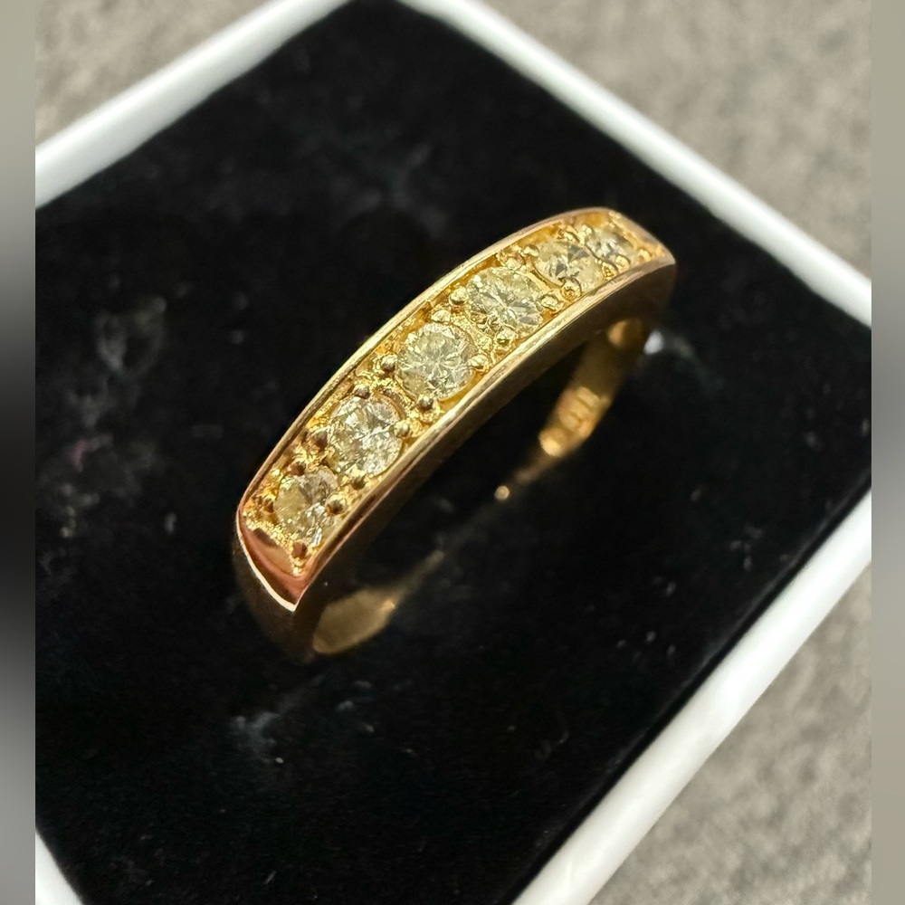 Stamped 18K Yellow Gold Diamond Band Half Eternity Ring